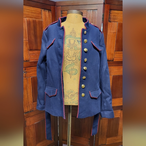 Woman's Banana Republic x Olivia Palermo Belted Military Jacket Navy w/ Red Trim - Picture 7 of 15